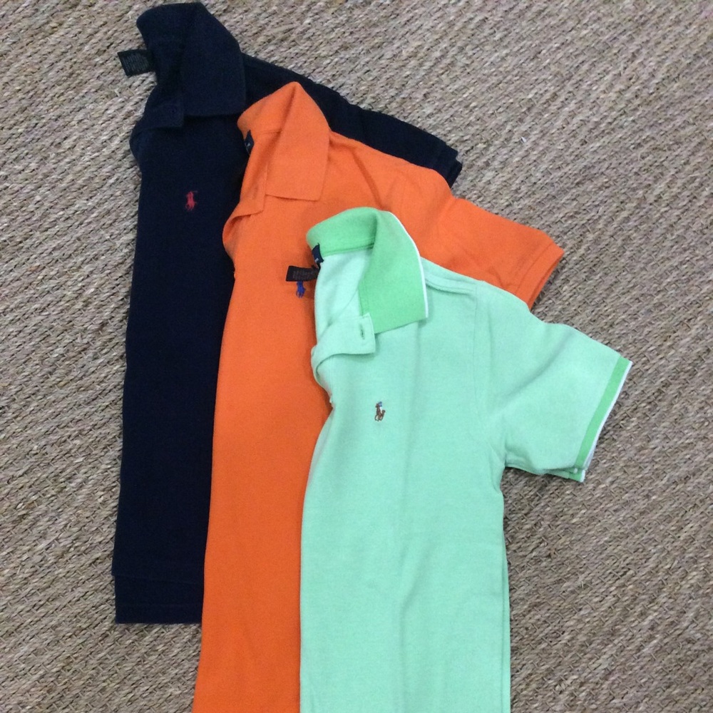 Boys Polo shirts x 3. Navy, Green, Orange